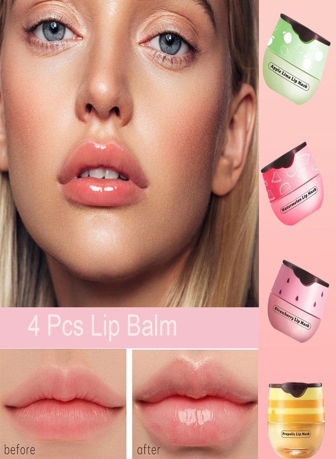 TIRDET 4 PCS Bee Lip Balm Honey Pot, Honey Strawberry Watermelon Apple Sleeping Lip Mask Overnight with Sticks, Exfoliating Prevention Dry and Crack Lip Scrubs - Image 4